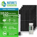 Nature’s Generator offers a solar generator system with multiple solar panels, wheeled power unit, and control panel—perfect for home backup. Delivers 11,520 peak watts, 5,760 running watts, plus solar, wind & AC charging options.