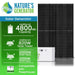 Promotional image for Nature's Generator Powerhouse shows its 4800Wh capacity add-on bundle, 820W solar panels, up to 2000W solar input, 1000W wind input, and Powerhouse compatibility. Generator and solar panels are pictured.
