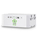 A rectangular white Nature's Generator battery unit labeled "Power Pod" features control switches, indicator lights, a front dial, and right-side handles. It integrates seamlessly with Nature's Generator Powerhouse systems and compatible solar panels.