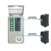 A Nature's Generator metal breaker panel with a raised lid displays four labeled circuit breakers—two are upgradable to 30A and 20A, perfect for adding a generator transfer switch. Two separate breakers are shown on the right.