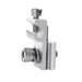 A close-up of a silver aluminum alloy clamp by Nature's Generator, featuring knurled adjustment screws and a grooved section, designed for securing or mounting objects in a solar panel mount or solar mounting kit.
