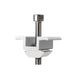 A Nature's Generator silver aluminum alloy clamp, commonly used in solar panel mounts or mounting kits, has a U-shaped body with serrated edges and a vertical threaded bolt, all shown against a white background.