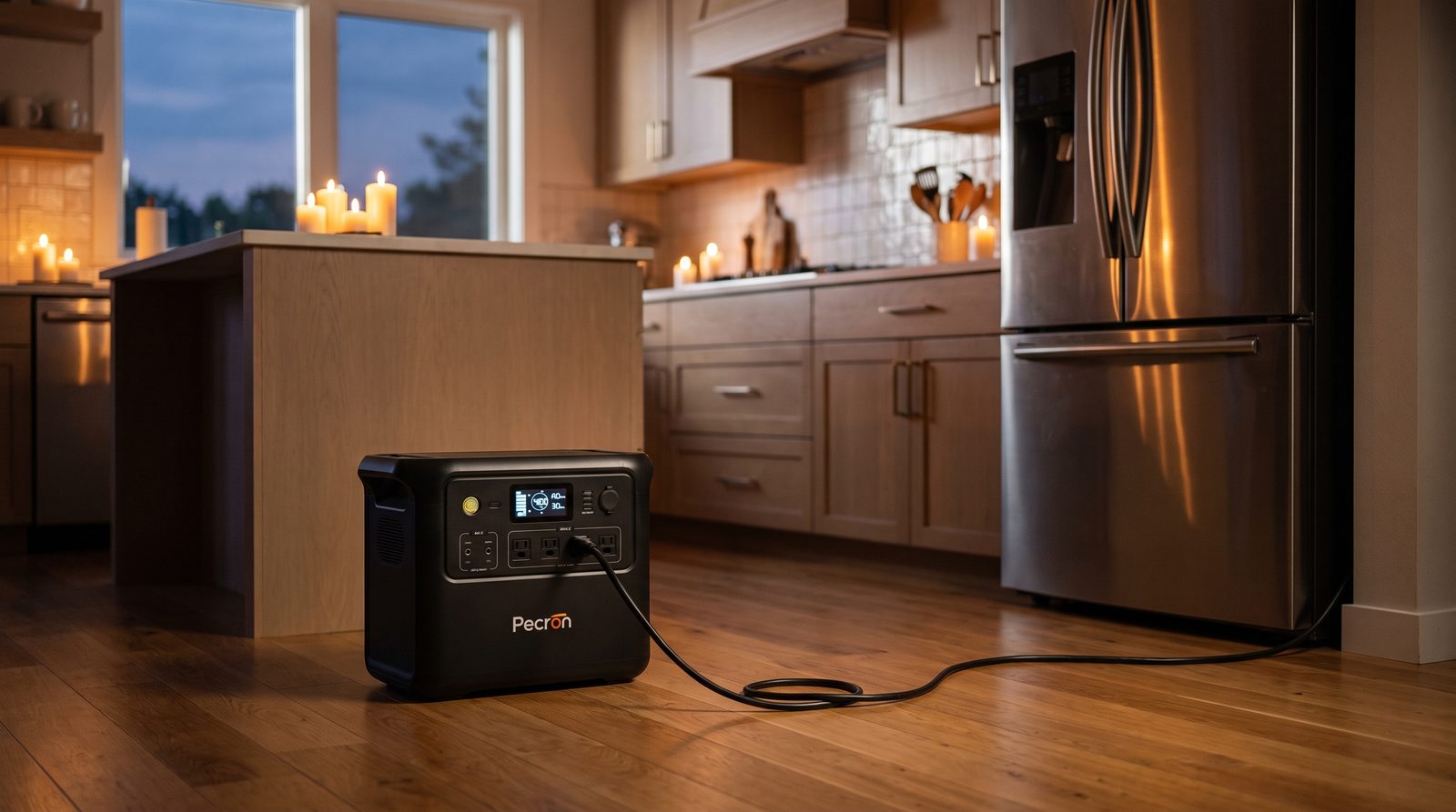 Pecron F3000LFP portable power station providing home backup power during an outage