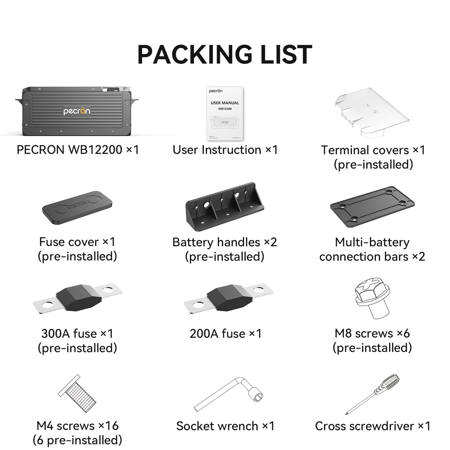 Pecron WB12200 12V LiFePO4 battery - spec