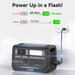 A black ALLWEI US portable power station with a LiFePO4 battery is plugged in. It charges to 80% in 60 minutes—10% faster than others, which reach 80% in 70 minutes.