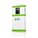 The Nature's Generator rectangular white and green battery backup unit stands upright on a white background, featuring a digital display, buttons, vent panel, and LiFePO4 batteries for reliable home power backup.