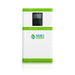 The Nature's Generator Powerhouse, a white and green rectangular device featuring a digital display and control buttons on the front, is designed for seamless solar panel integration and stands upright against a white background.