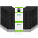 A large white and green Nature's Generator unit stands before several rectangular black solar panels arranged in a semi-circle, harnessing energy with reliable LiFePO4 batteries.