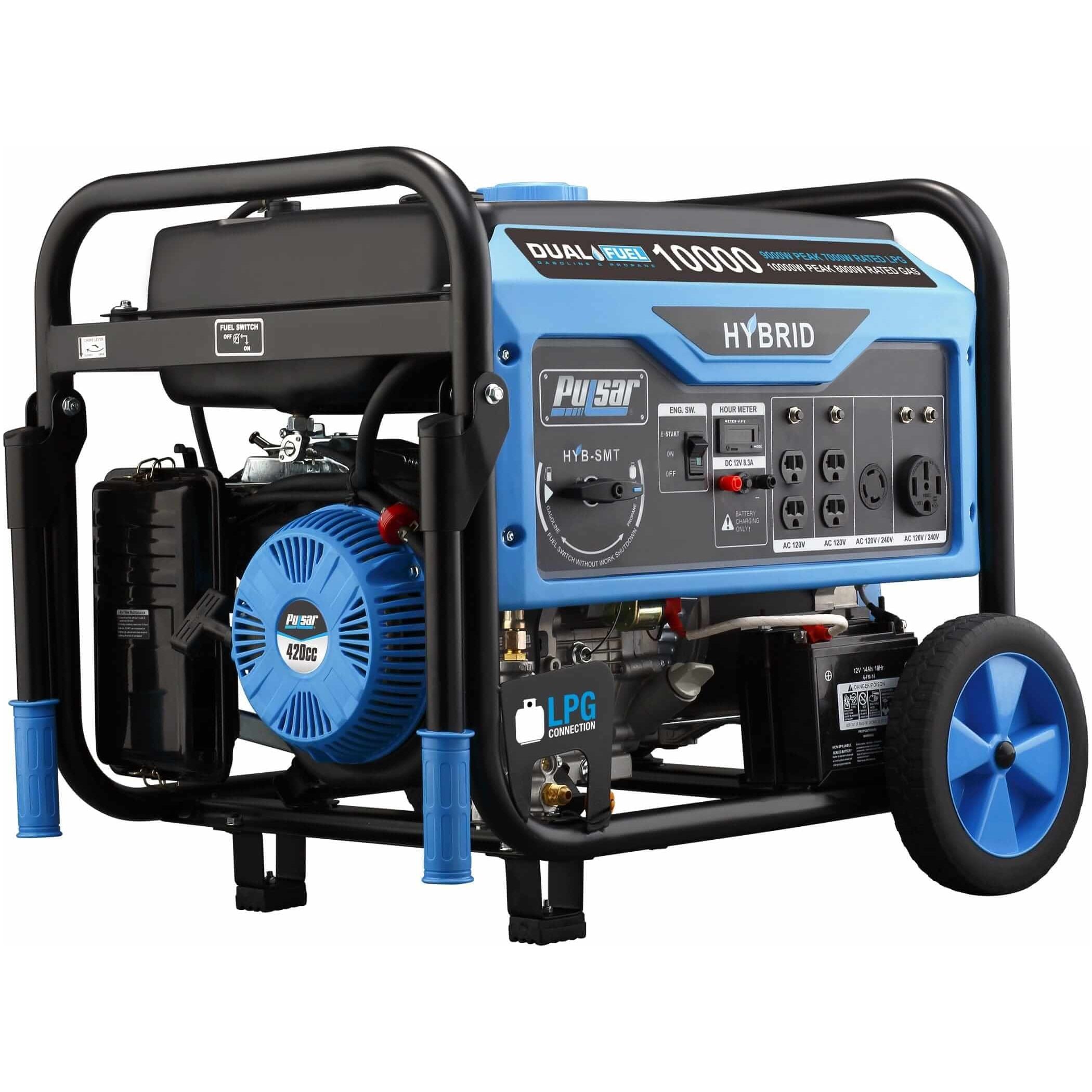 Pulsar Dual-Fuel Generator Pulsar PG10000B16 10,000 Peak Watts/8,000 Running Watts Gas, 9,000 Peak Watts/7,000 Running Watts LPG Dual Fuel Portable Generator with Switch & Go Capability