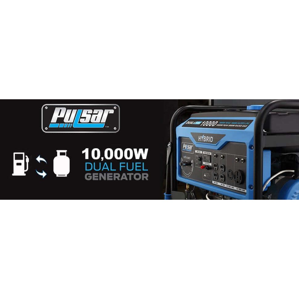Pulsar Dual-Fuel Generator Pulsar PG10000B16 10,000 Peak Watts/8,000 Running Watts Gas, 9,000 Peak Watts/7,000 Running Watts LPG Dual Fuel Portable Generator with Switch & Go Capability