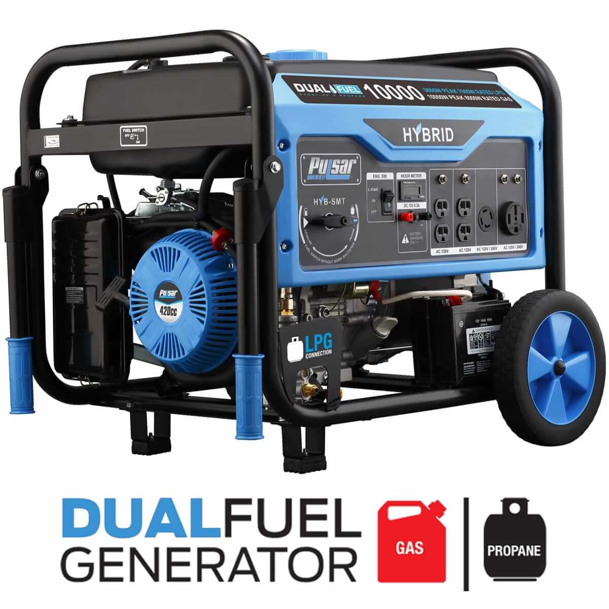 Pulsar Dual-Fuel Generator Pulsar PG10000B16 10,000 Peak Watts/8,000 Running Watts Gas, 9,000 Peak Watts/7,000 Running Watts LPG Dual Fuel Portable Generator with Switch & Go Capability