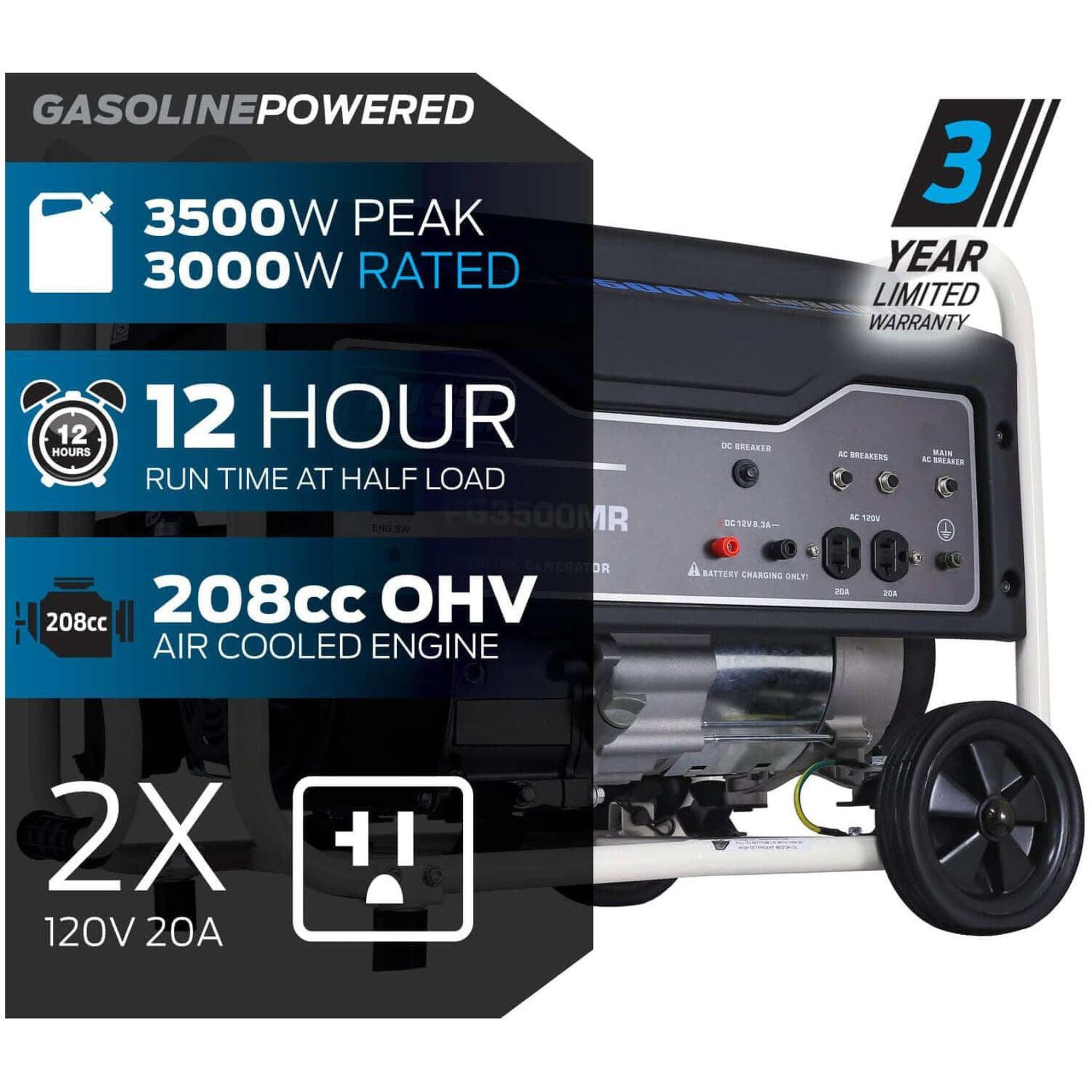 Pulsar generators Pulsar PG3500MR 3,500-Watt Gasoline Powered Generator with Mobility Kit – CARB Compliant