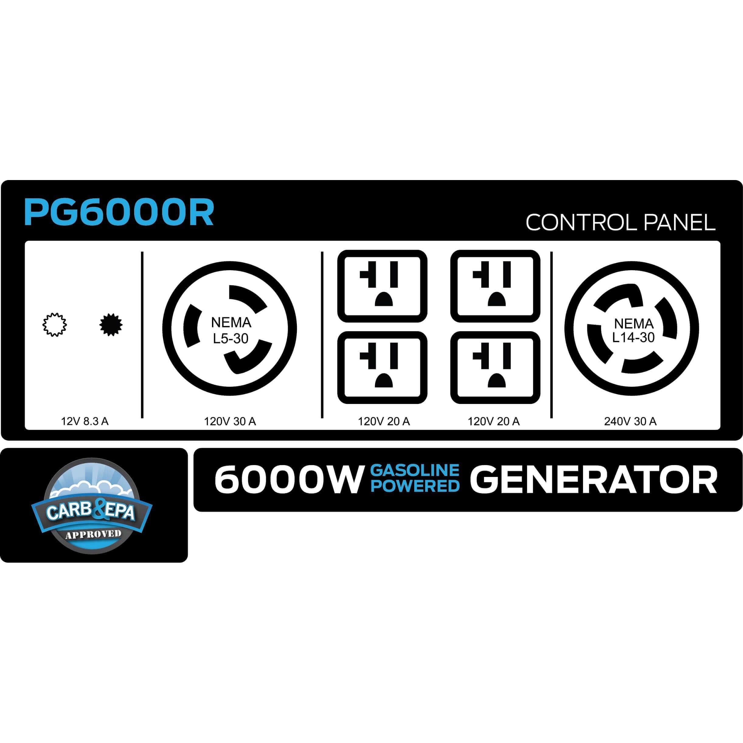 Pulsar generators Pulsar PG6000R 6,000W Portable Gas-Powered CARB Approved Generator with Wheel Kit