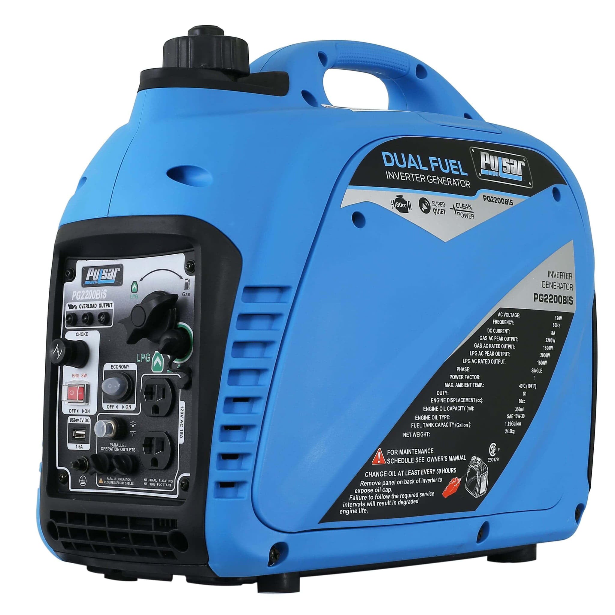 Pulsar Inverter Generator Pulsar PG2200BiS 2,200W Portable Dual Fuel Quiet Inverter Generator