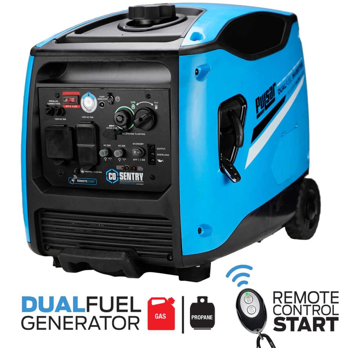 Pulsar Inverter Generator Pulsar PG4500BiSRCO 4,500-Watt Dual Fuel Inverter Generator with Remote Start and CO Alert - CARB Compliant