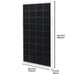A Nature's Generator rectangular solar panel with a silver frame is shown upright, ideal for use with a LiFePO4 battery or Nature's Generator Lithium 3600 Pod. Its dimensions: 850mm tall, 670mm wide, and 35mm thick.