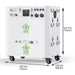 A white Nature's Generator portable power station with "Power House" and "Power Pod" logos, ideal for battery backup or solar panel systems. Includes multiple outlets, control panels, handles, and wheels. Size: 754x720x466mm (29.7x28.3x18.3in).