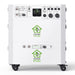 A portable white Nature's Generator power station on wheels with control panels, outlets, indicator lights, and "POWER HOUSE" and "POWER POD" logos featuring a green house and plug—ideal as a battery backup for your solar panel system.