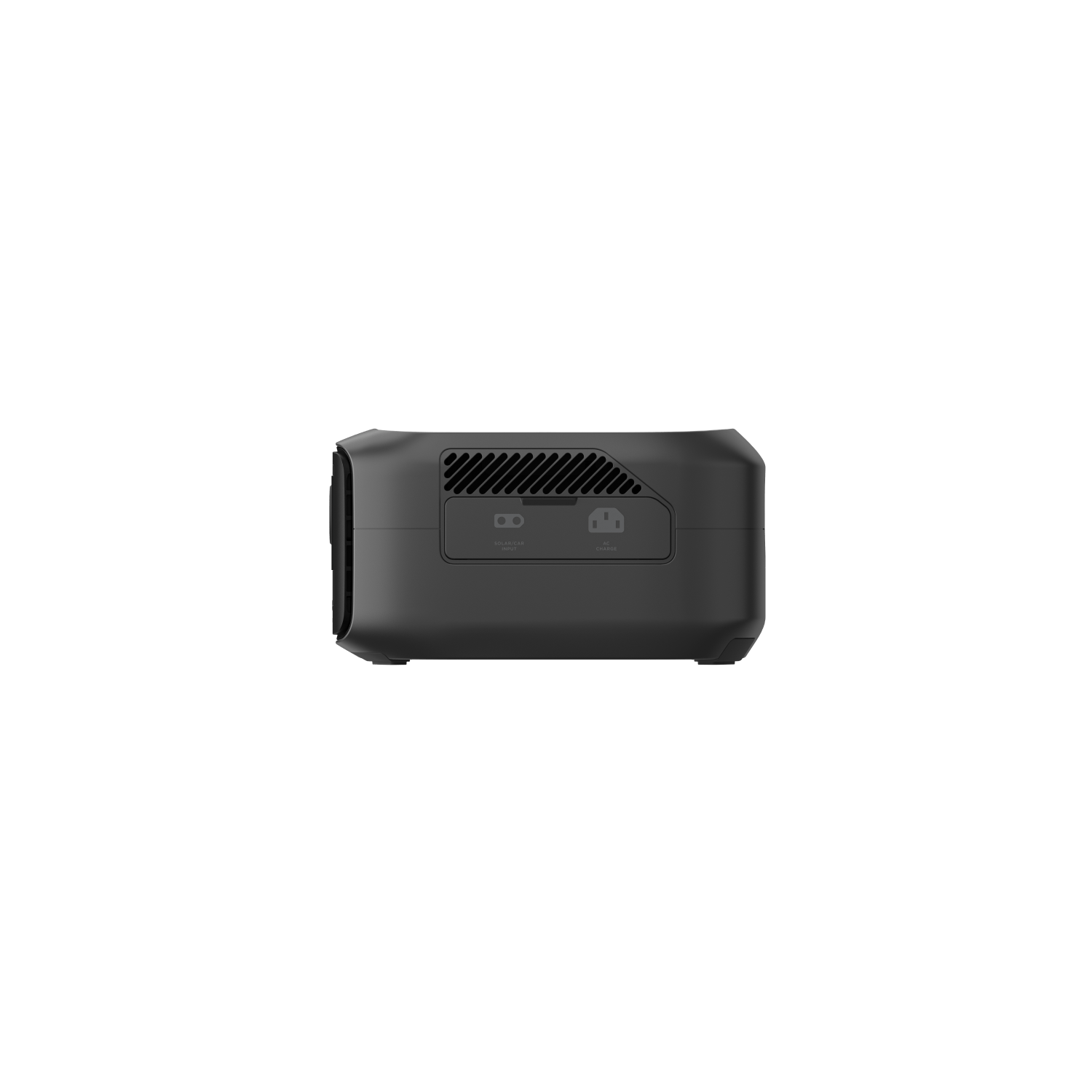 The EcoFlow black electronic device features two versatile outputs, "DC" and "Car," on one side. It has a mesh vent for cooling, and its compact, rectangular design makes it an ideal portable power solution for on-the-go use.