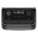 The EcoFlow RIVER 3 Plus, a sleek black portable power station, is ideal for backup during outages. It has a control panel with two USB-A ports, two USB-C ports, an AC outlet, and a DC outlet. The digital display provides real-time power statistics.