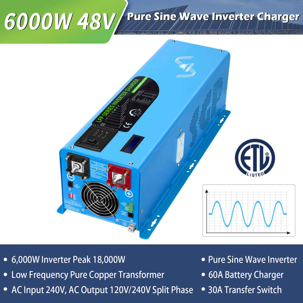 SunGold Power Off-Grid Solar Kit 6000W 48VDC 120V/240V LifePo4 10.48KWH Server Rack Lithium Battery 8 X 370 Watts Solar Panels SGR-6KL48S