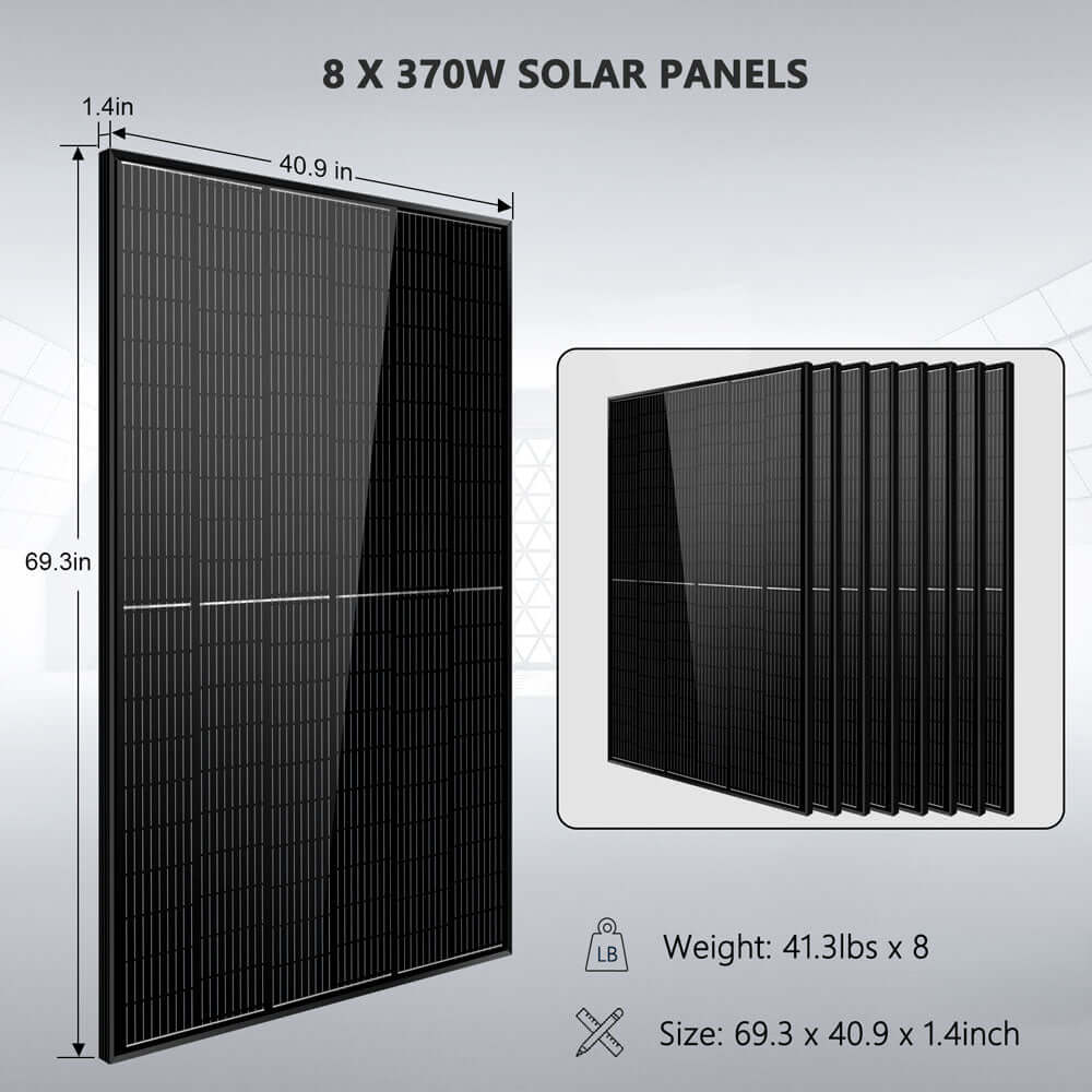 SunGold Power Off-Grid Solar Kit 6000W 48VDC 120V/240V LifePo4 10.48KWH Power Wall Lithium Battery 8 X 370 Watts Solar Panels SGR-6KL48C